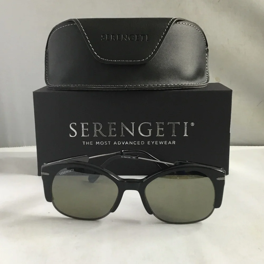 Serengeti Vinita Polarized Men's Black Sunglasses with Green-Tinted Lenses